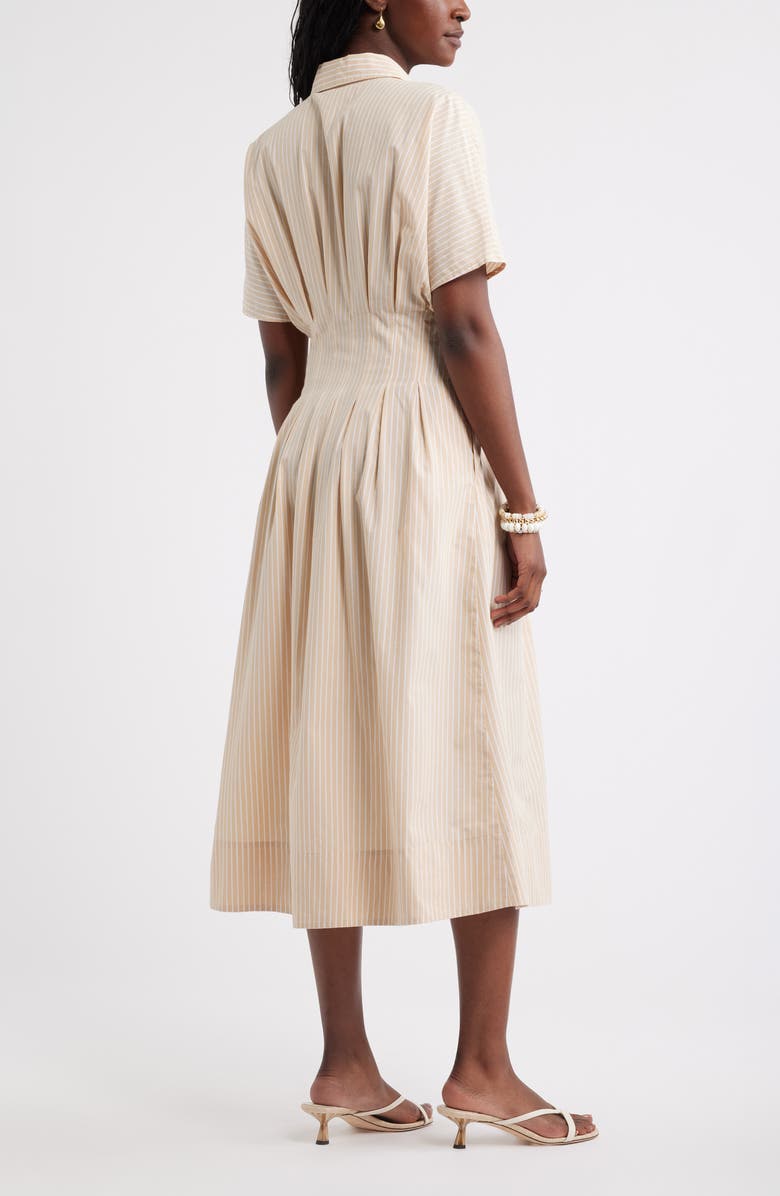 Caslon<sup>®</sup> Stripe Pleated Dolman Sleeve Midi Shirtdress, Alternate, color, Tan Shore-White Cora Stripe