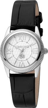 Roberto Cavalli Crystal Quartz Leather Strap Watch, 28mm