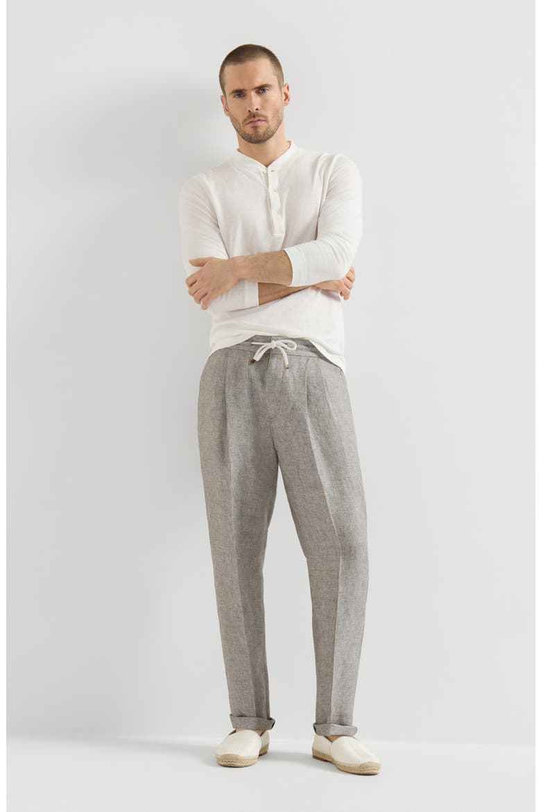 Linen and hemp diagonal trousers with drawstring and double pleats, Alternate, color, Light Grey