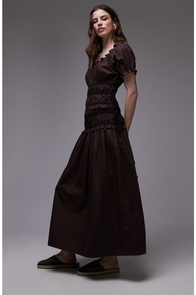 Shirred Bodice Maxi Dress, Main, color, BRONZE