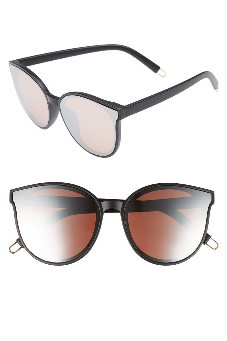 59mm Metal Tip Round Sunglasses, Main, color, BLACK/ ROSE GOLD