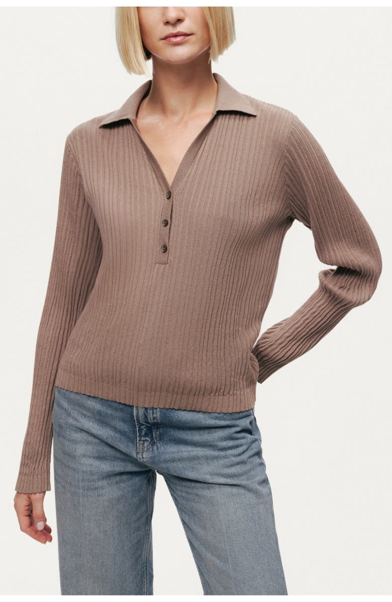 Nocturne Ribbed Polo Knit Sweater, Main, color, Mink
