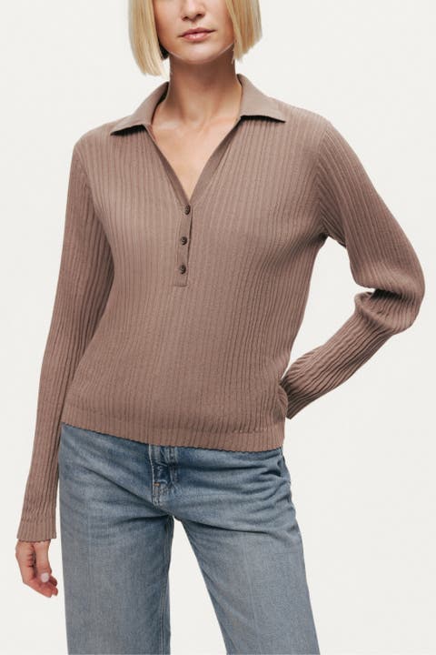 Ribbed Polo Knit Sweater