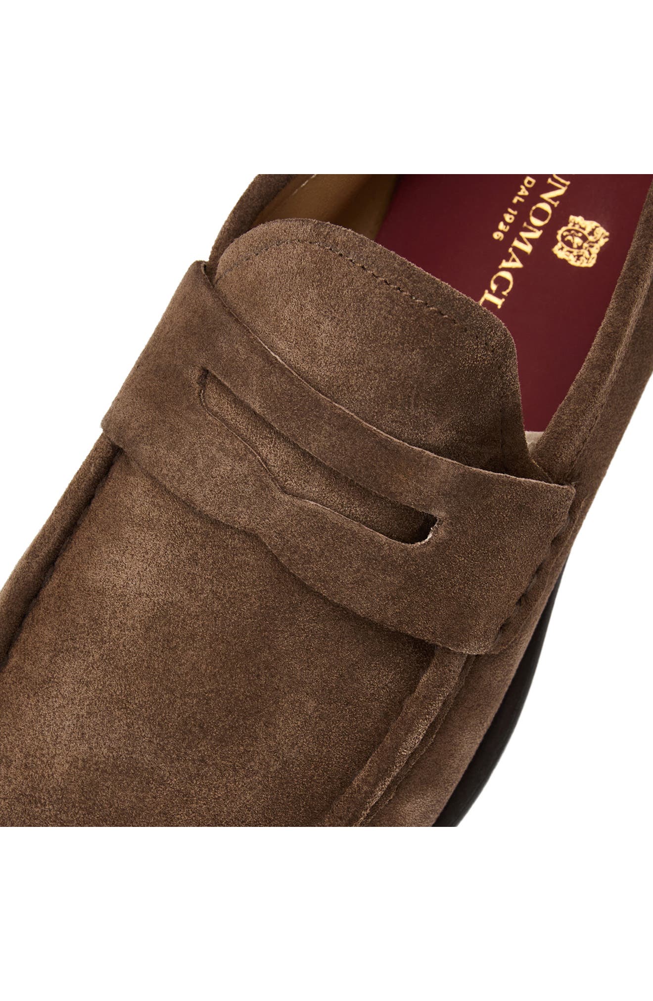 Lombardo Wrapped Moc Toe Penny Loafer, Alternate, color, BROWN SUEDE