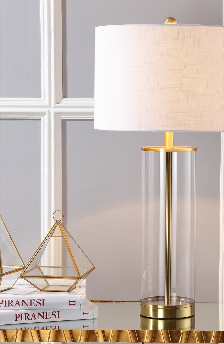 JONATHAN Y Collins 29" Glass LED Table Lamp, Alternate, color, Clear/Brass Gold