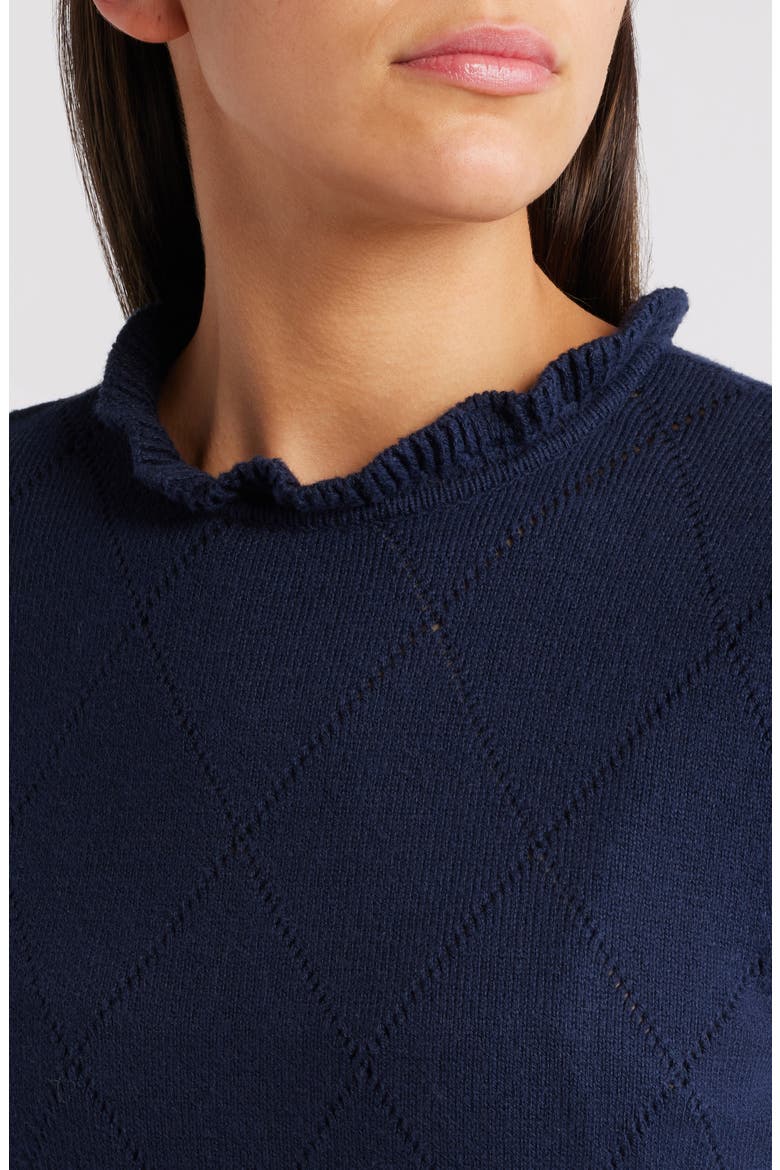 Pointelle Long Sleeve Cotton Blend Sweater Dress, Alternate, color, NAVY BLAZER