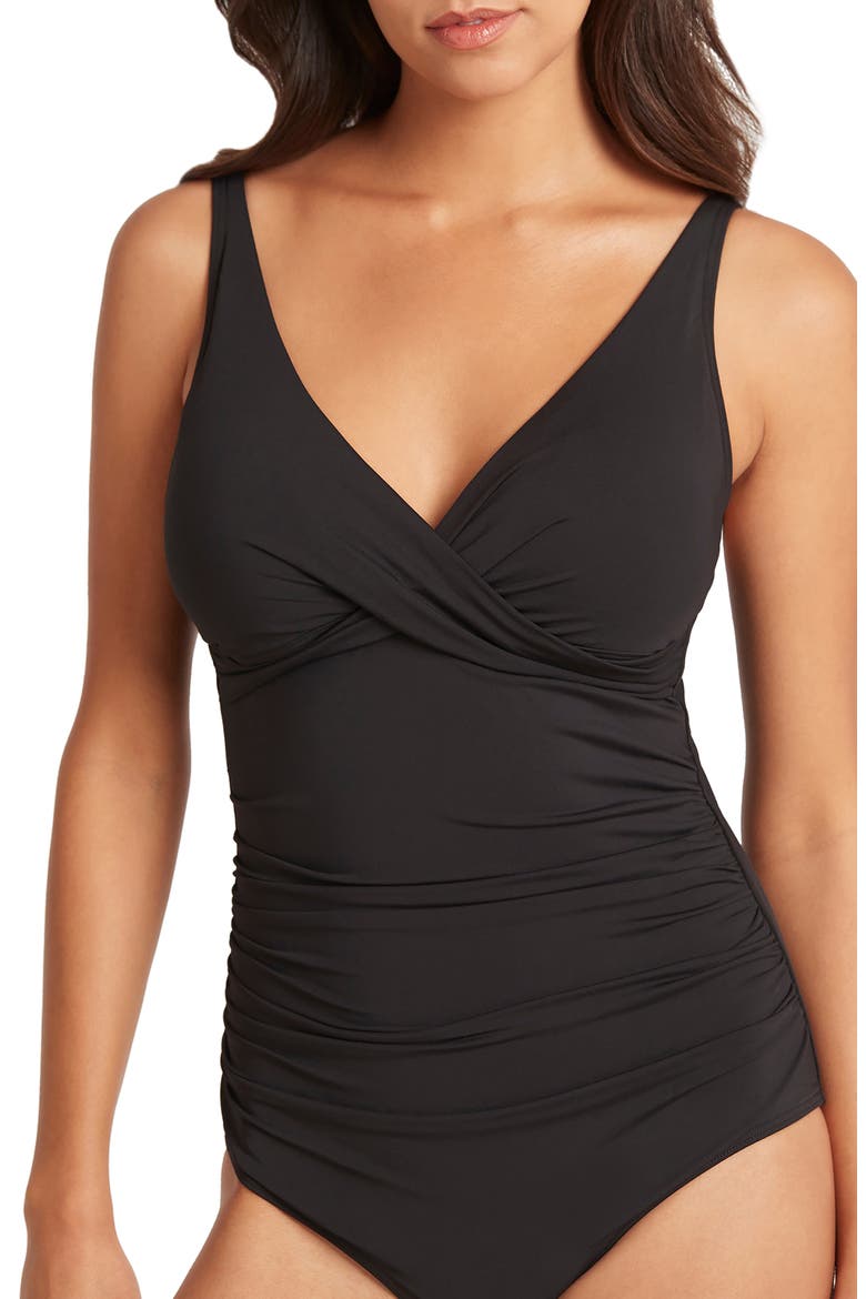 Cross Front One-Piece Swimsuit, Alternate, color, BLACK