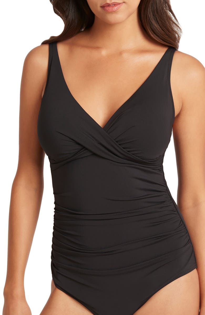 Sea Level Cross Front One-Piece Swimsuit, Alternate, color,