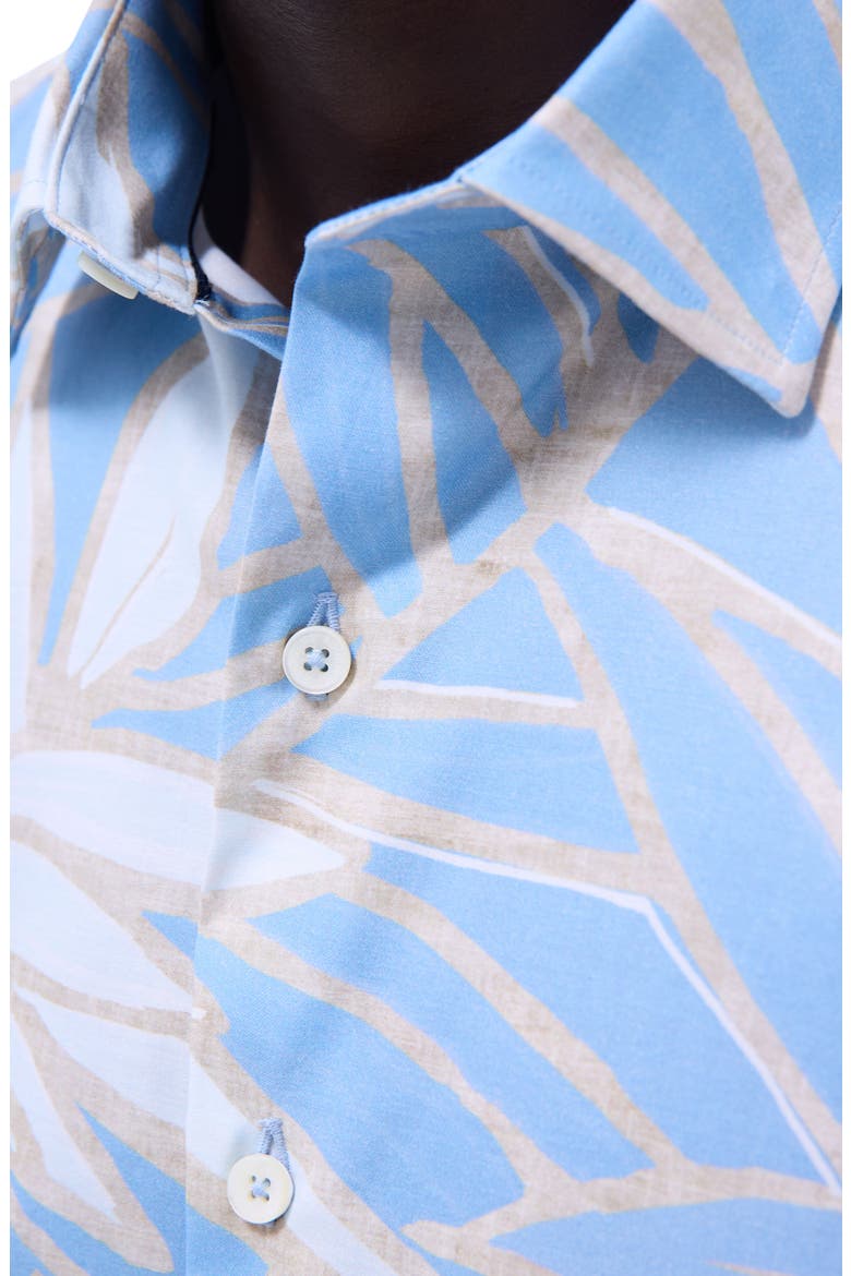 Orson Leaf Print Short Sleeve Stretch Cotton Button-Up Shirt, Alternate, color, AIR BLUE