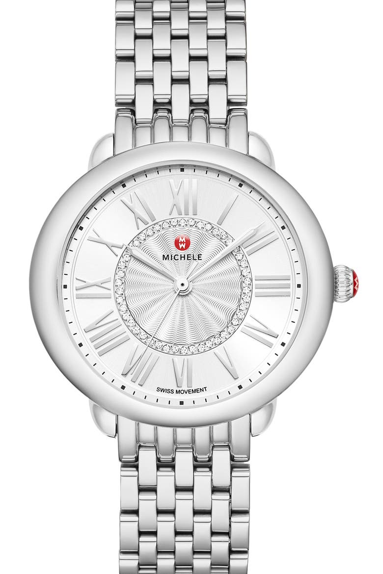 Serein Diamond Bracelet Watch, 36mm, Main, color, SILVER/ SILVER WHITE SUNRAY