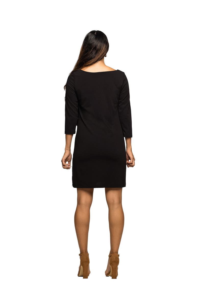 24seven Comfort Apparel Three Quarter Sleeve A-Line Knee Length Dress, Alternate, color, Black