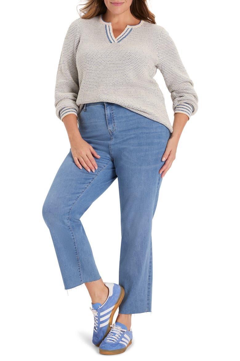 Textured Split Neck Sweater, Alternate, color, BLUE MULTI
