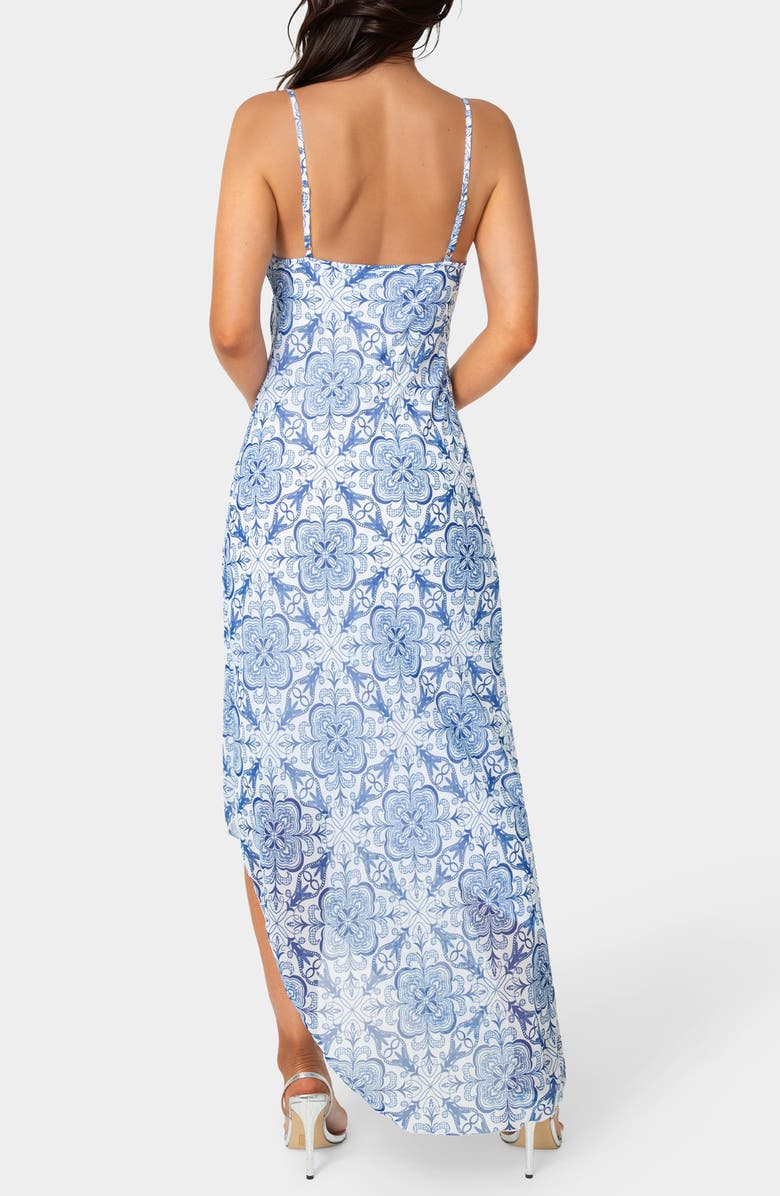 bebe Cowl Neck Chiffon Maxi Dress, Alternate, color, Blue White