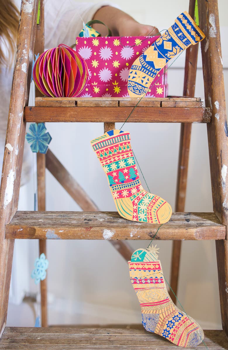 East End Press Paper Stockings Sewn Garland, Alternate, color, Mixed