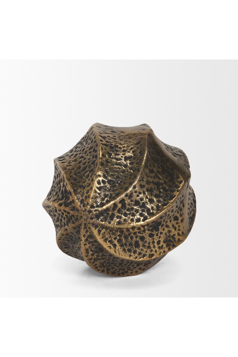 Imani Sculptural Textured Metal Decorative Orb, Alternate, color, Metallic Gold