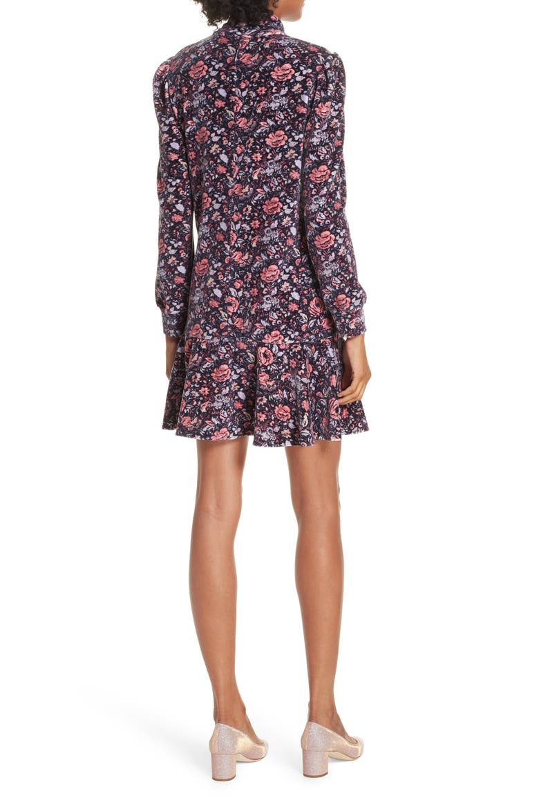 Floral Velour Fit & Flare Dress, Alternate, color, MIDNCO