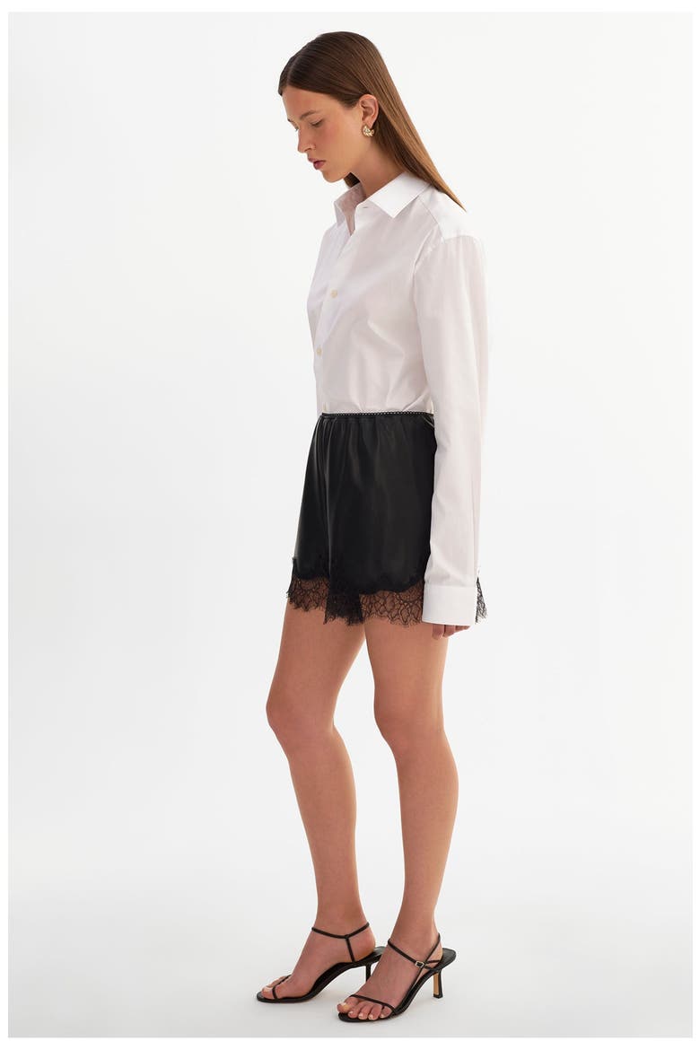 FARAH | Lace Faux Leather Short, Alternate, color, Black