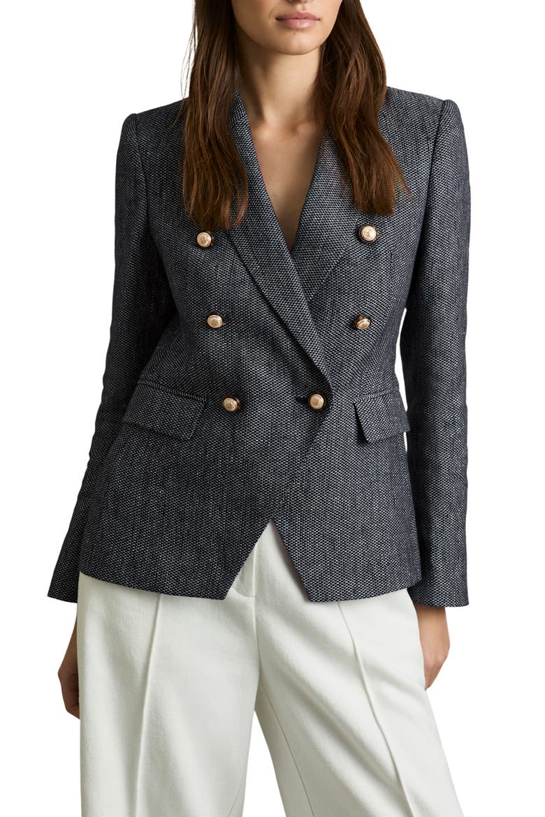 Baker Double Breasted Linen Blend Blazer, Main, color, NAVY