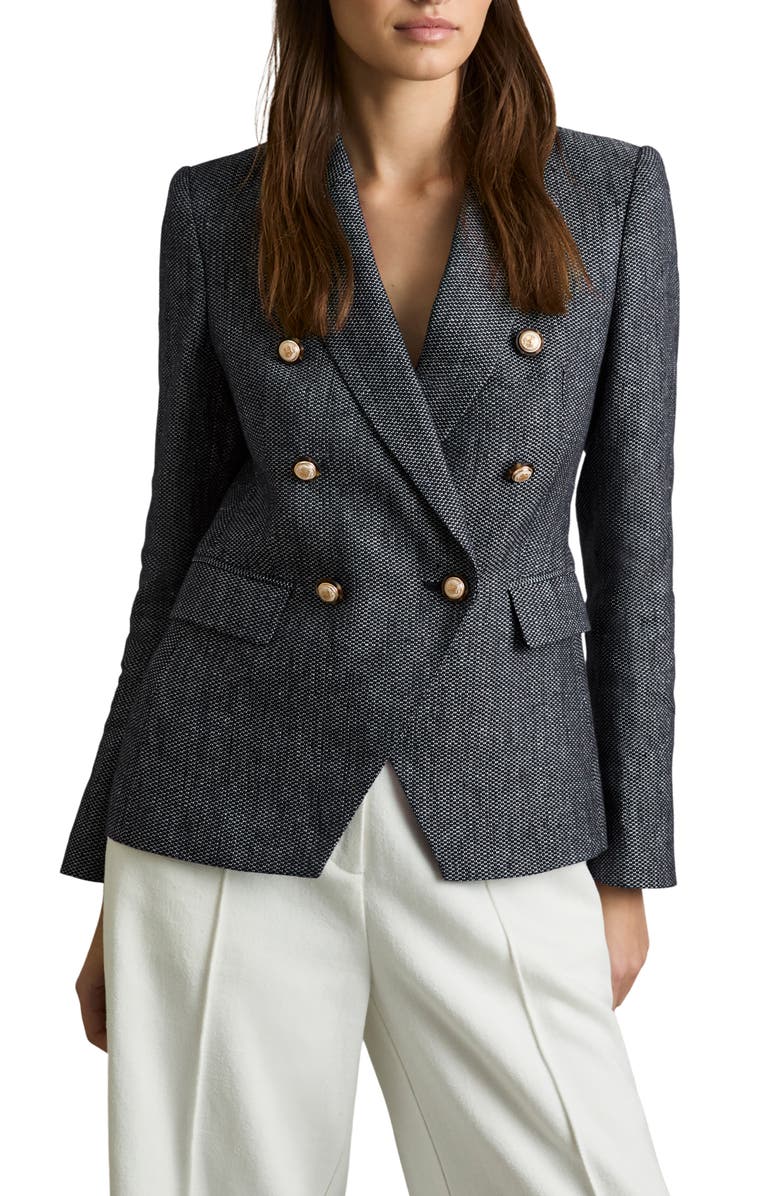Reiss Baker Double Breasted Linen Blend Blazer, Main, color, Navy