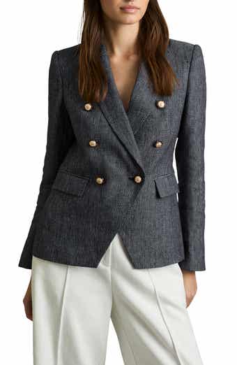 Reiss Baker Double Breasted Linen Blend Blazer