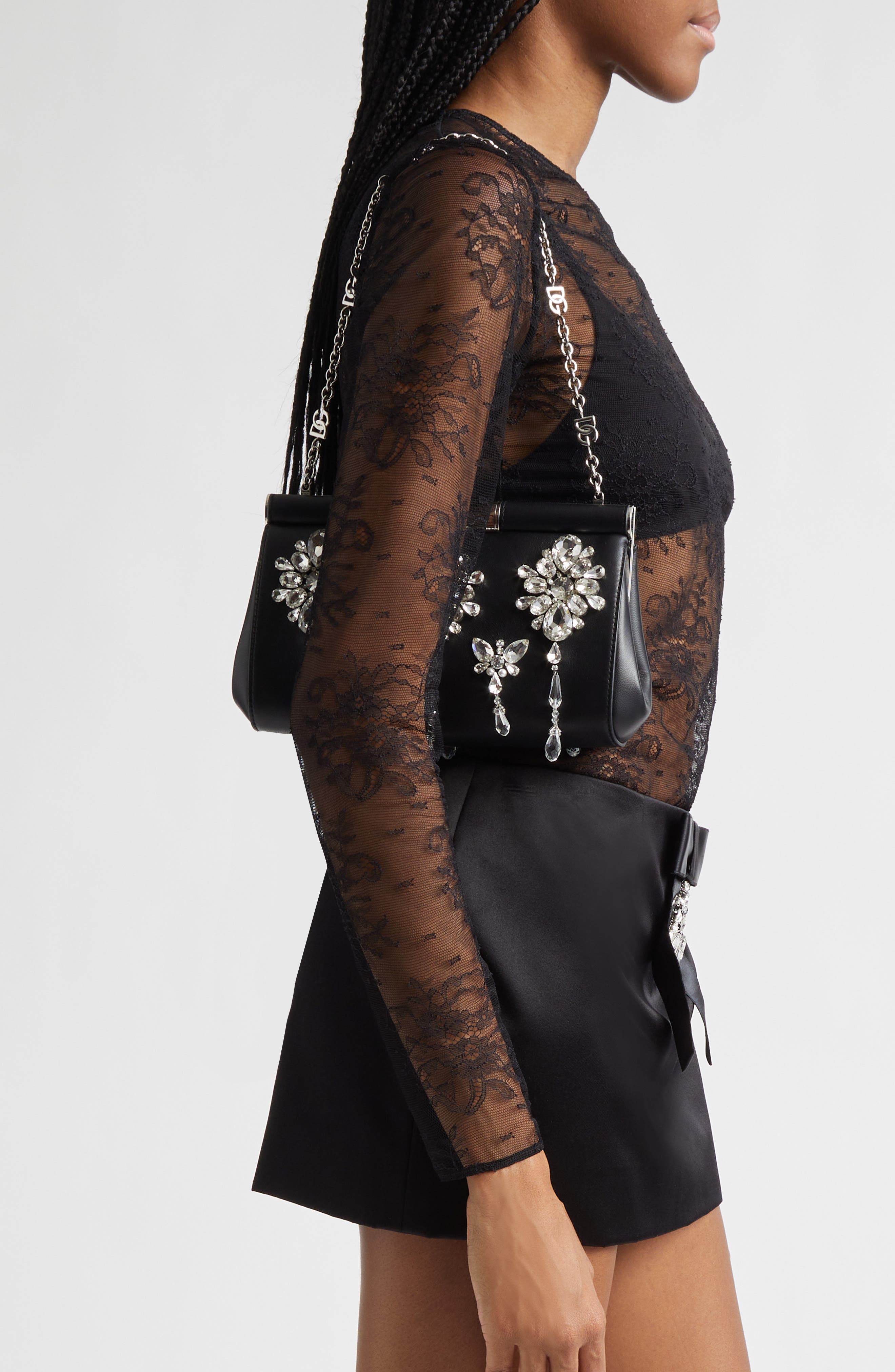 Dolce&Gabbana Marlene Crystal Shoulder Bag, Alternate, color, 80999 Nero