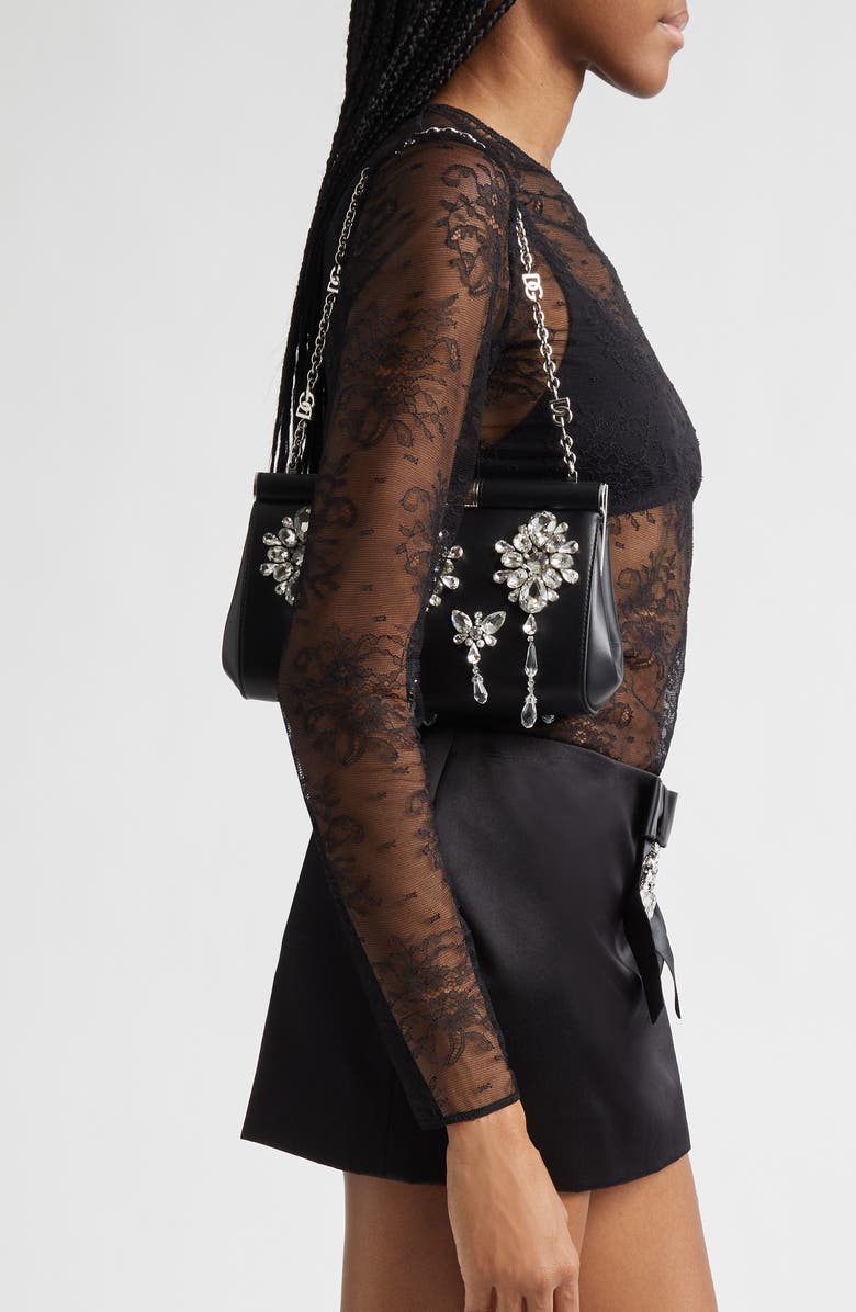 Dolce&Gabbana Marlene Crystal Shoulder Bag, Alternate, color, 80999 Nero