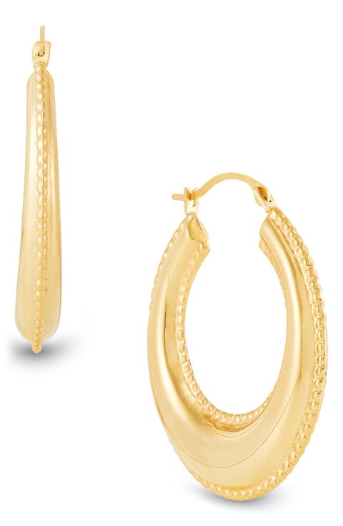 10K Gold Beaded Edge Hoop Earrings