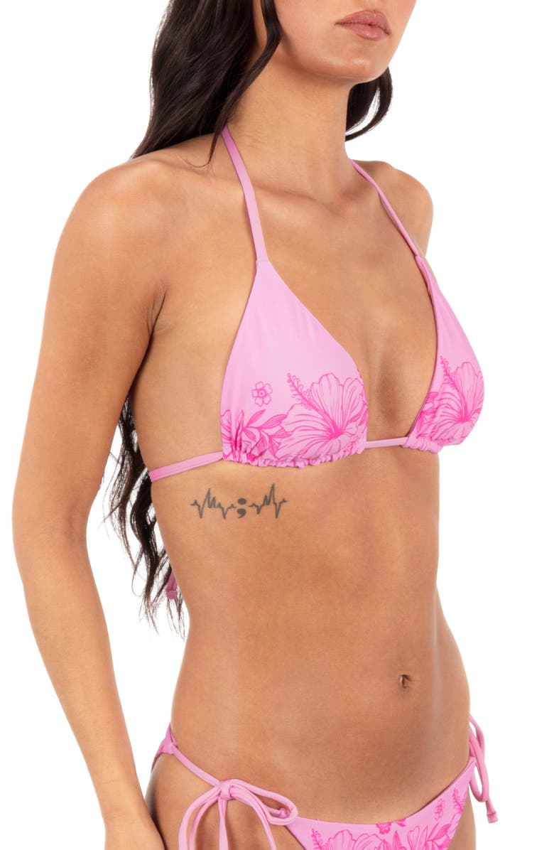 Hurley Tropical Blooms Triangle Bikini Top, Alternate, color, Bright Plumeria / Hula Pink