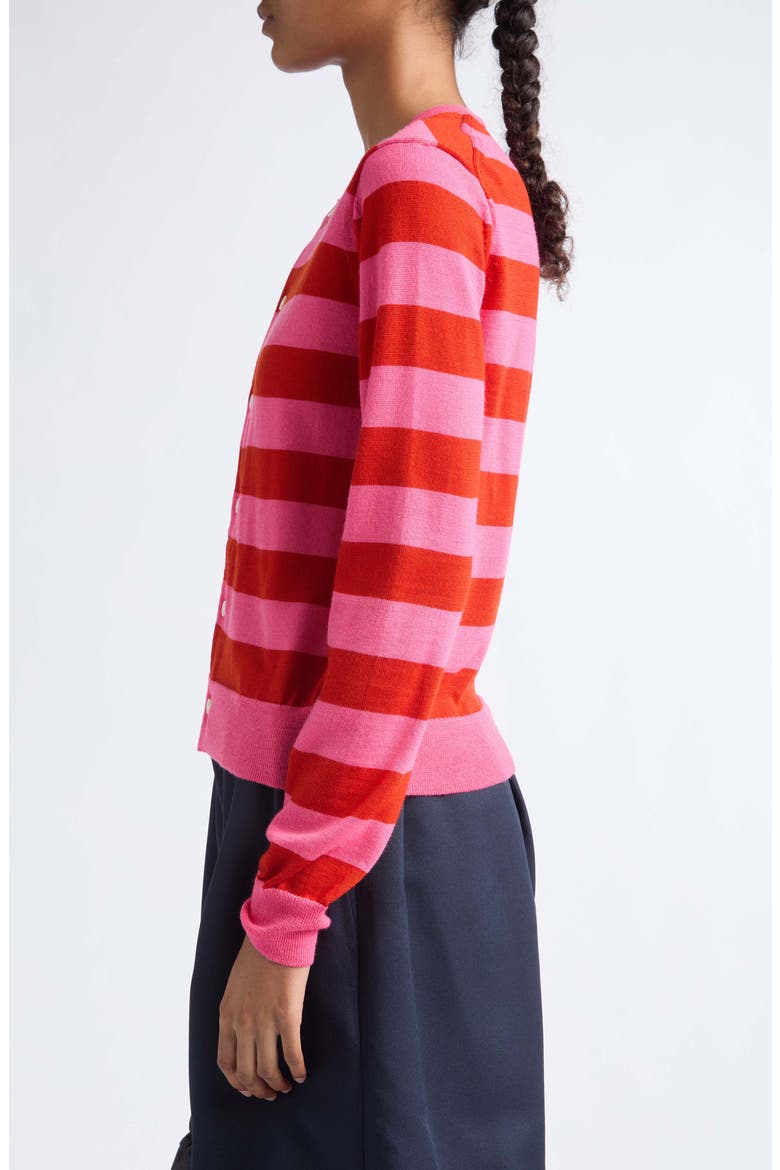 Striped Wool Cardigan, Alternate, color, PINK X RED