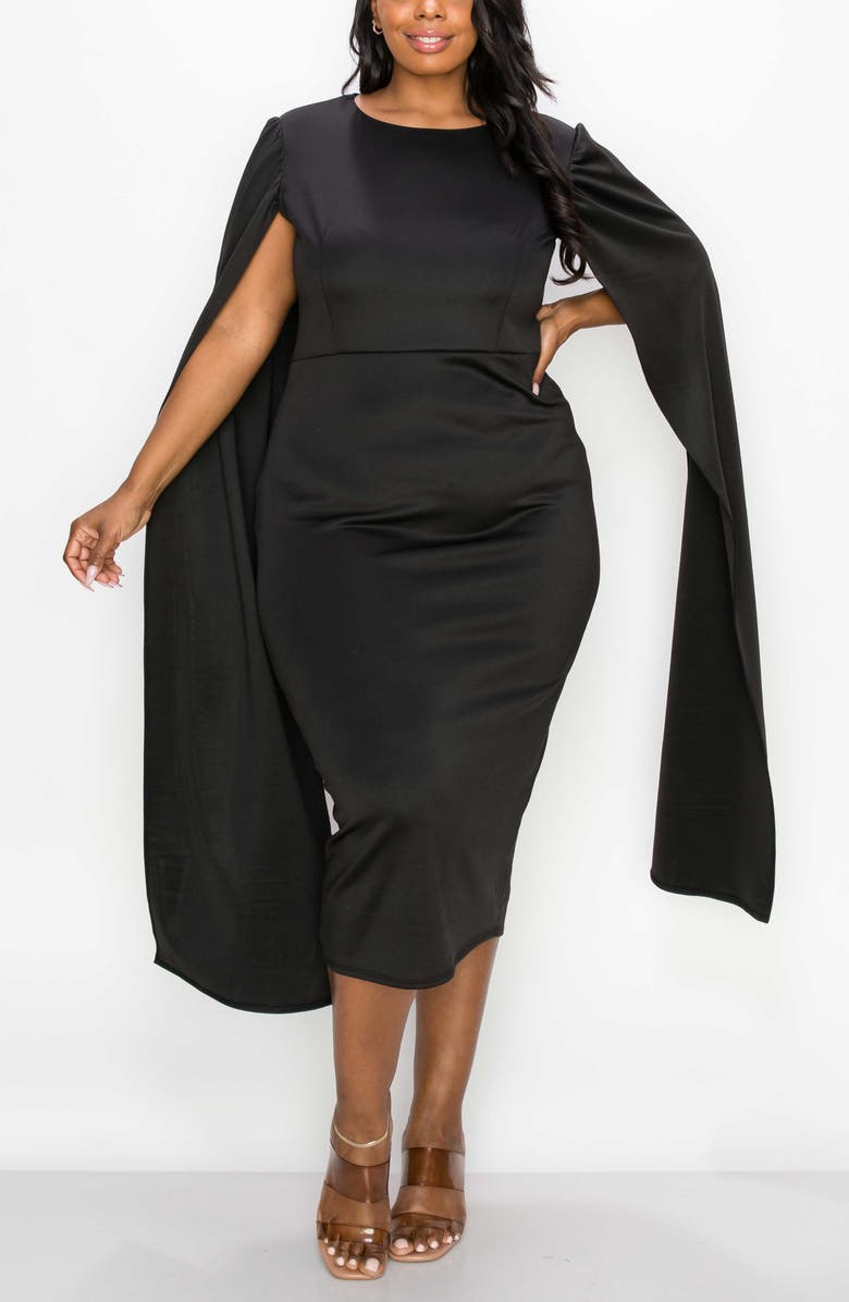 L I V D Naomi Cape Sleeve Midi Dress, Alternate, color, Black