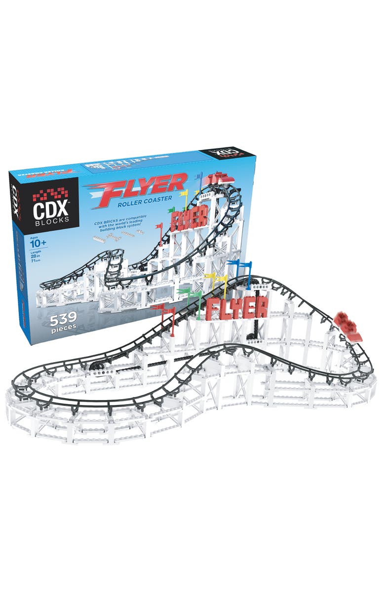 CDX Blocks Flyer 524 Pieces, Building Brick Set, Gravity Powered Roller Coaster, Main, color, Multicolored