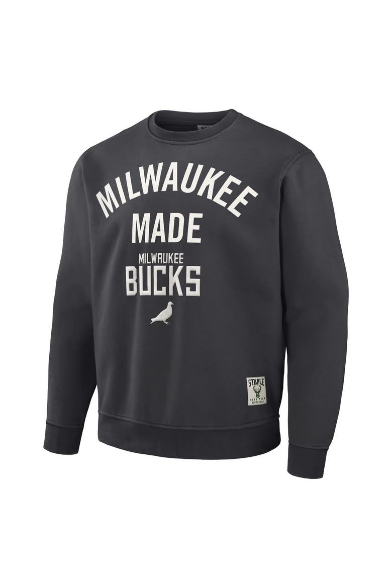 Men's NBA x Staple Anthracite Milwaukee Bucks Plush Pullover Sweatshirt, Alternate, color, Anthracite