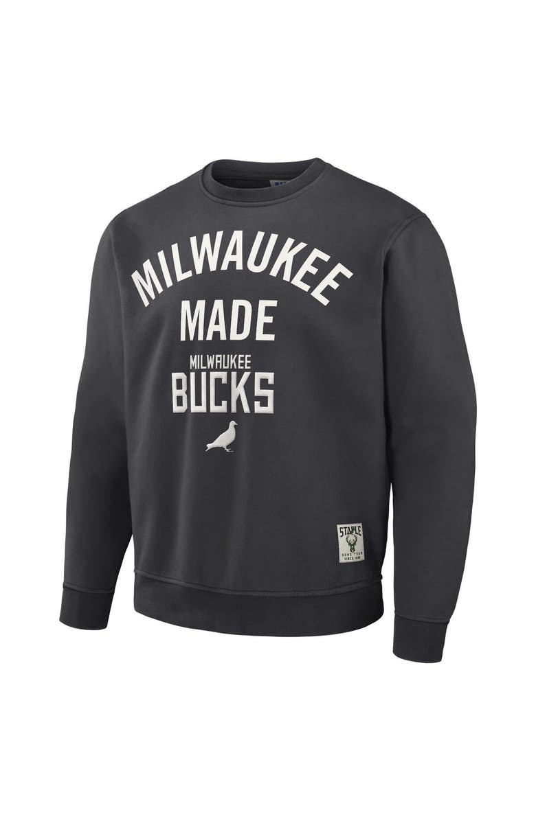 STAPLE Men's NBA x Staple Anthracite Milwaukee Bucks Plush Pullover Sweatshirt, Alternate, color,