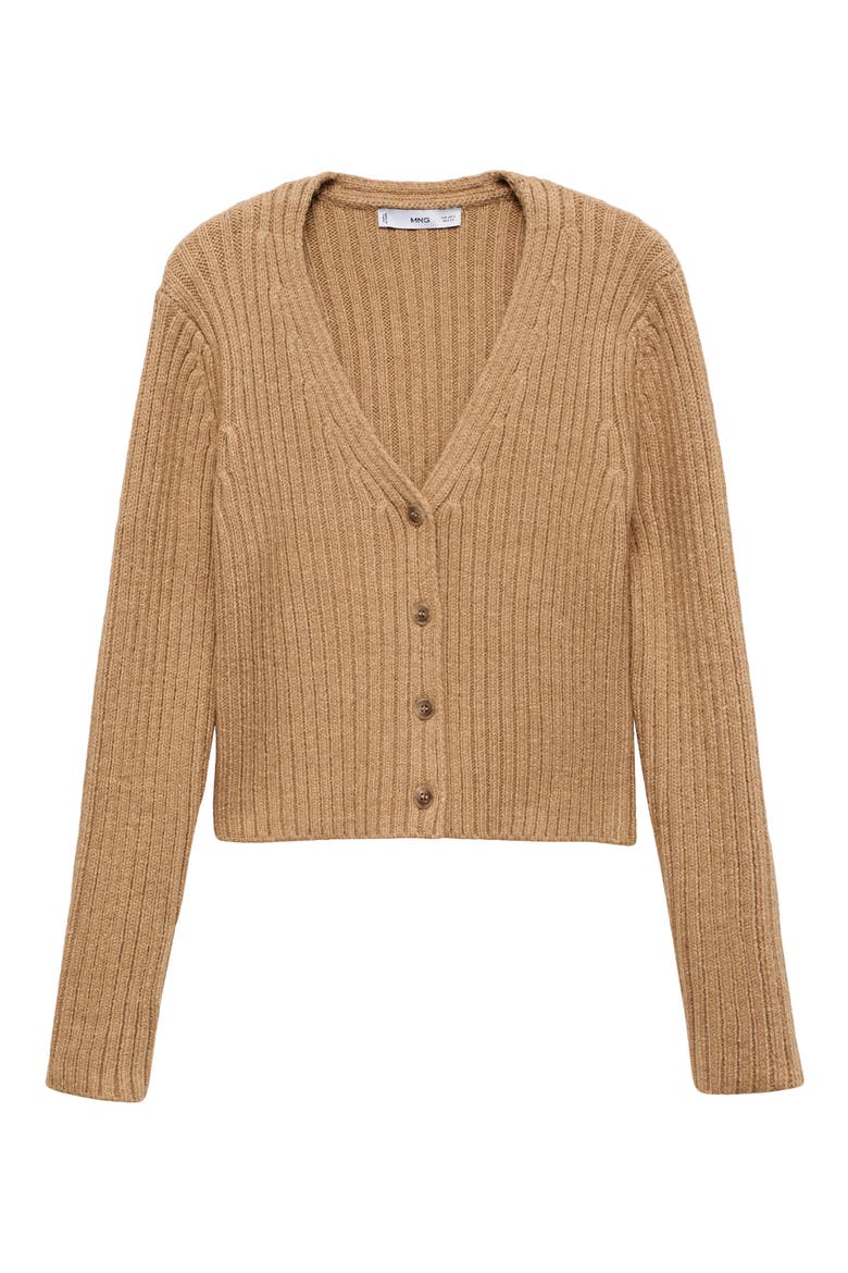 V-Neck Rib Cardigan, Alternate, color, MEDIUM BROWN