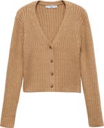 MANGO V-Neck Rib Cardigan