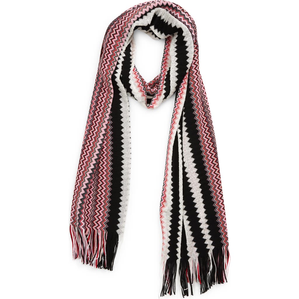 Missoni Zigzag Wool Blend Scarf In Brown
