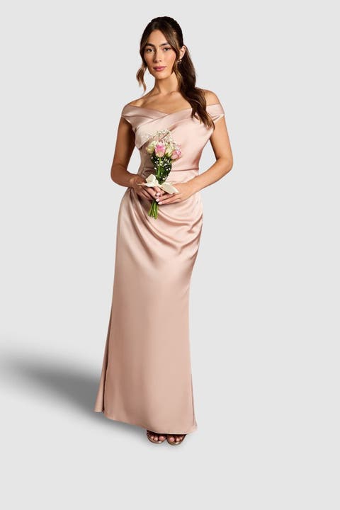 Satin Bardot Maxi Dress