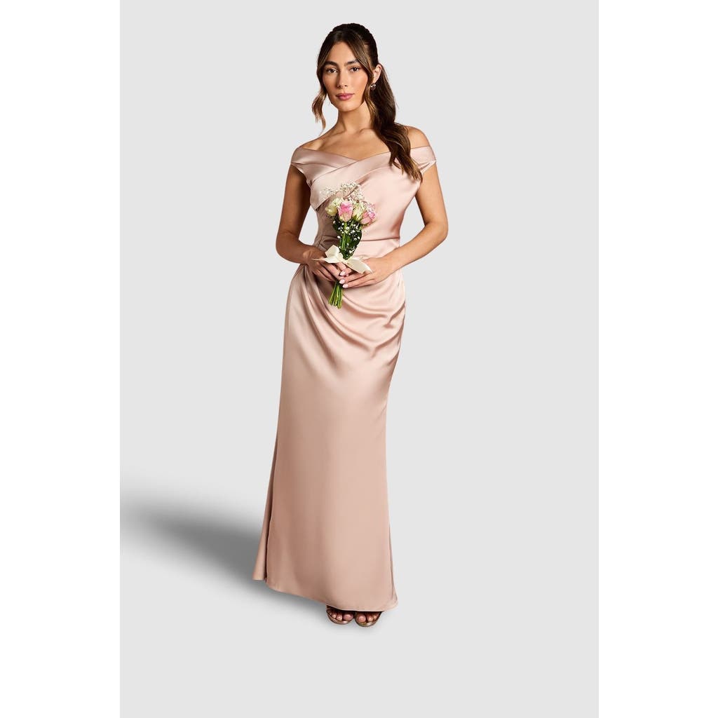 Coast Satin Bardot Maxi Dress In Neutral