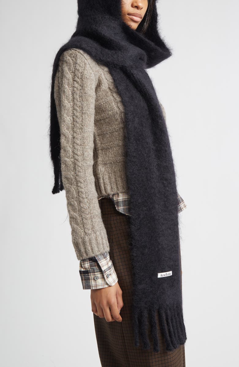 Acne Studios Mohair & Wool Blend Hooded Fringe Scarf, Alternate, color, 