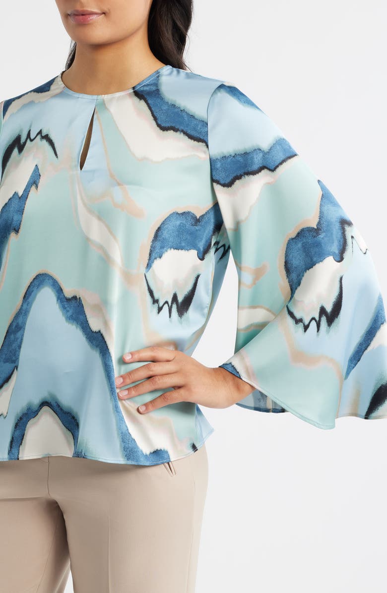 Anne Klein Abstract Print Keyhole Front Angel Sleeve Top, Alternate, color, 