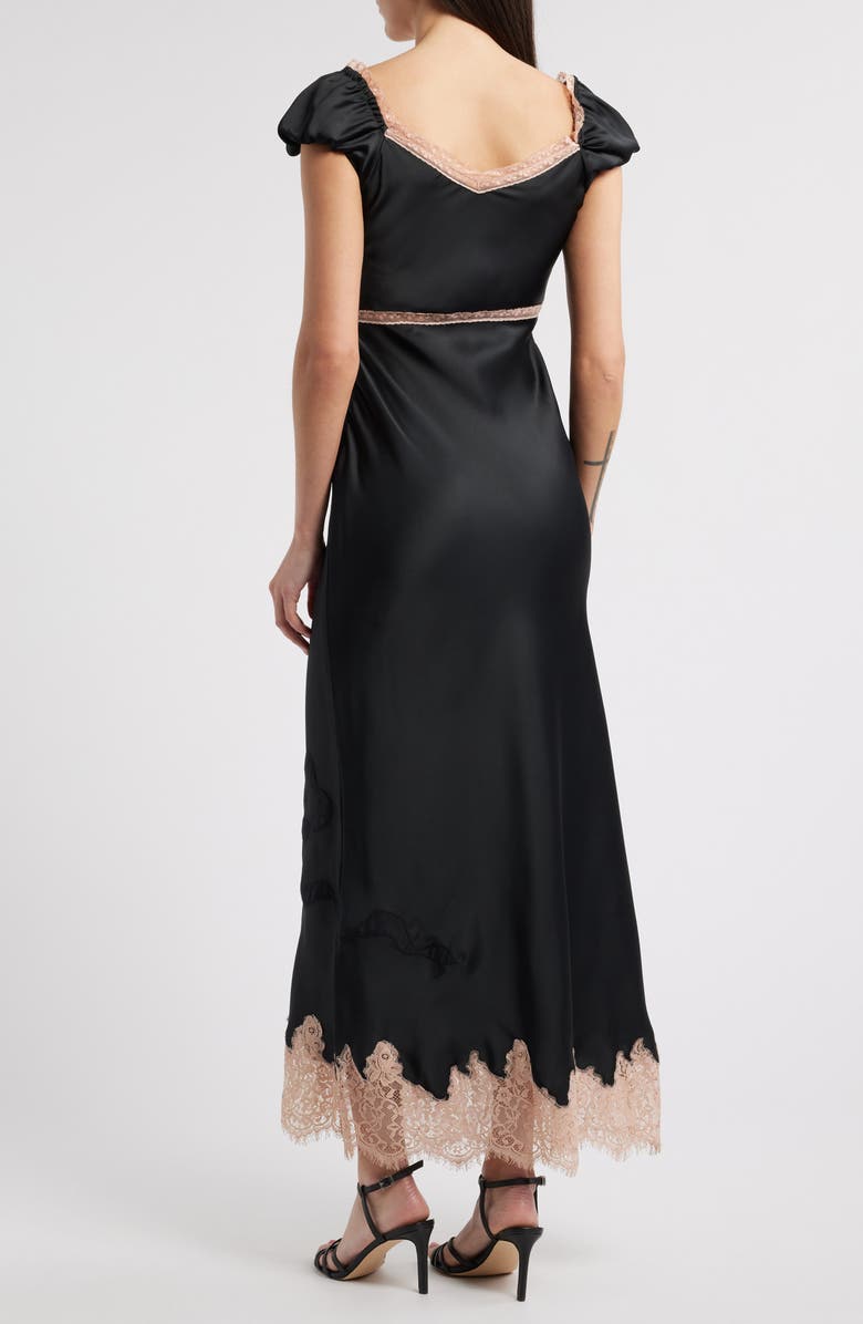 LoveShackFancy Brinkley Lace Trim Satin Dress, Alternate, color, 