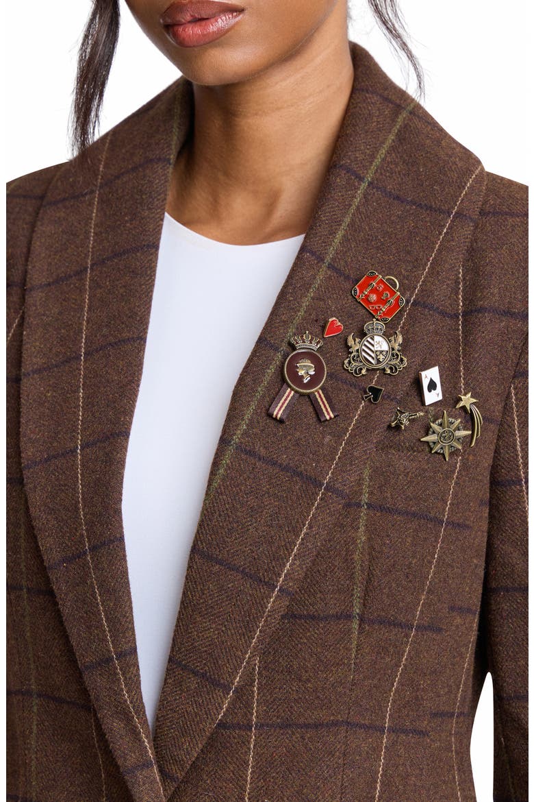 Plaid Longline Blazer, Alternate, color, RICH BROWN PLAID