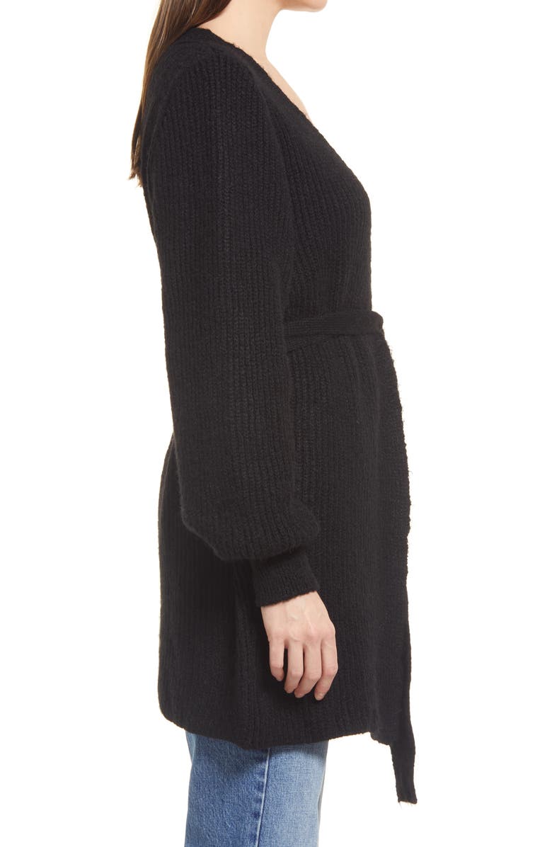 Topshop Belted Blouson Sleeve Cardigan, Alternate, color, 