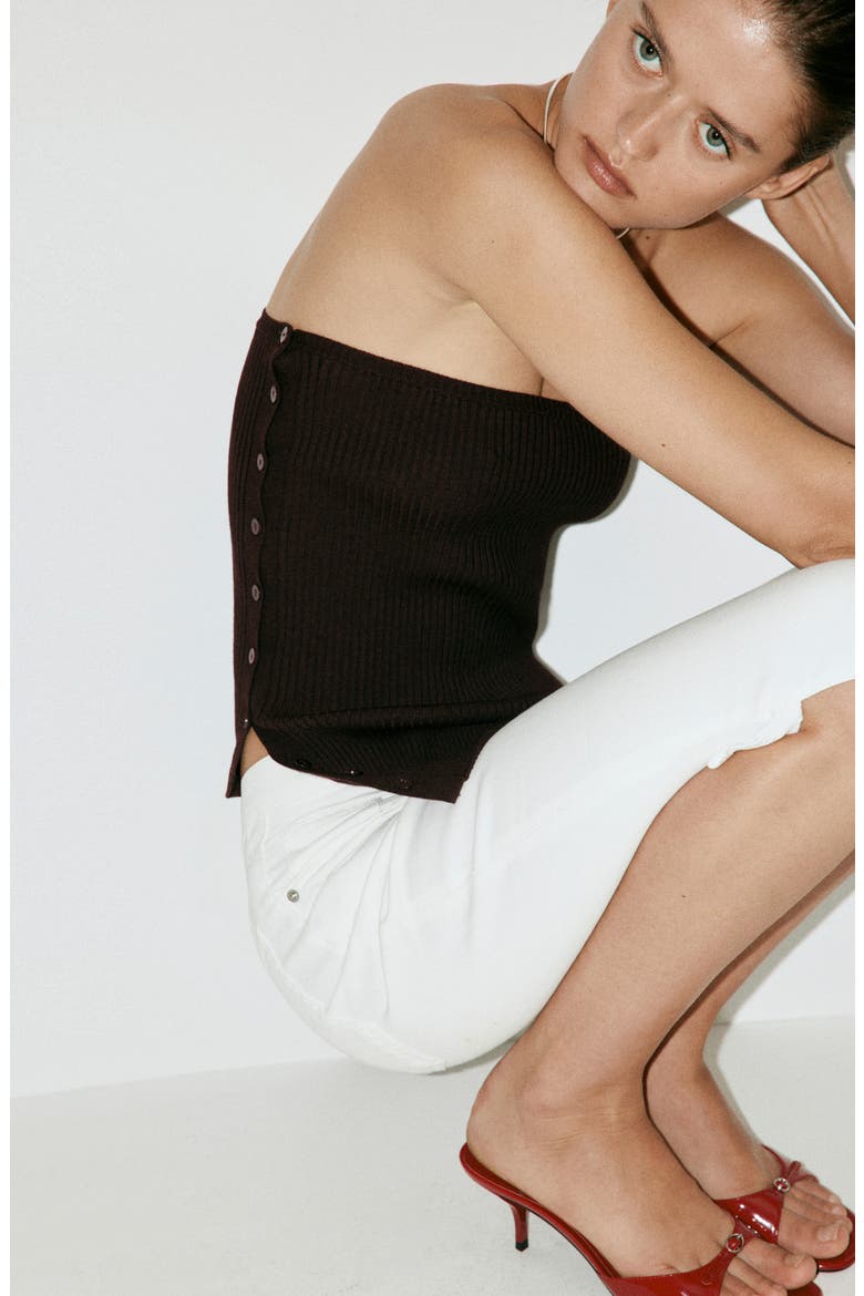 Rib Strapless Top, Alternate, color, CHOCOLATE