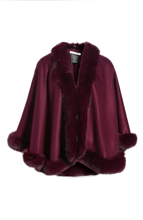Cashmere Cape with Faux Fur Trim