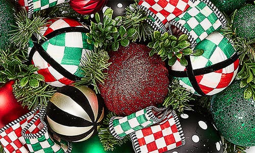 Mackenzie-childs Mackenzie Childs Check It Out Illuminated Holiday Wreath In Green