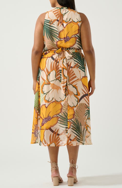 Estelle Paradisa Print Back Tie Midi Dress In Primrose/fern