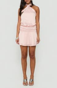 Princess Polly Sparkler Ruched Satin Arrowneck Minidress