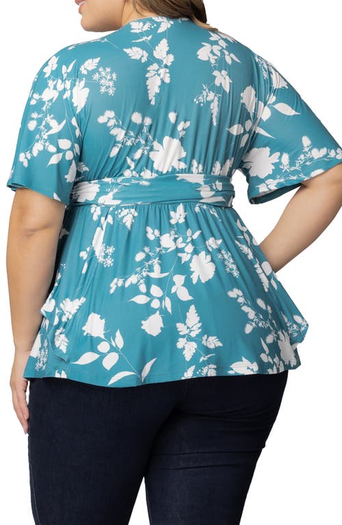 Shop Kiyonna Encore Print Faux Wrap Top In Aqua Blooms