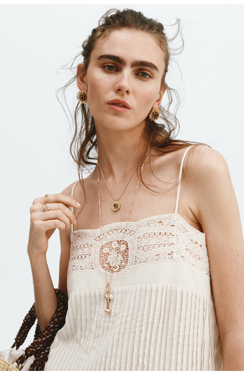 H&M Pintuck dress with lace panel, Alternate, color, Cream